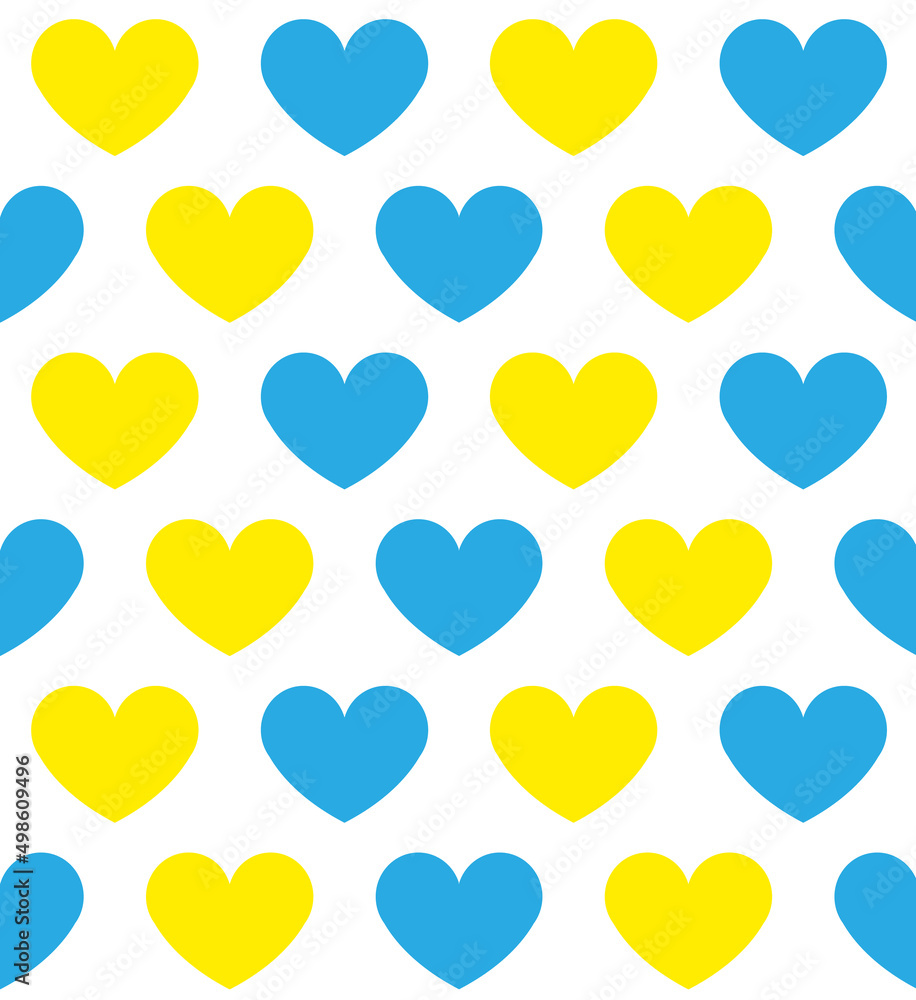Vector seamless pattern of ukraine flag hearts isolated on white background
