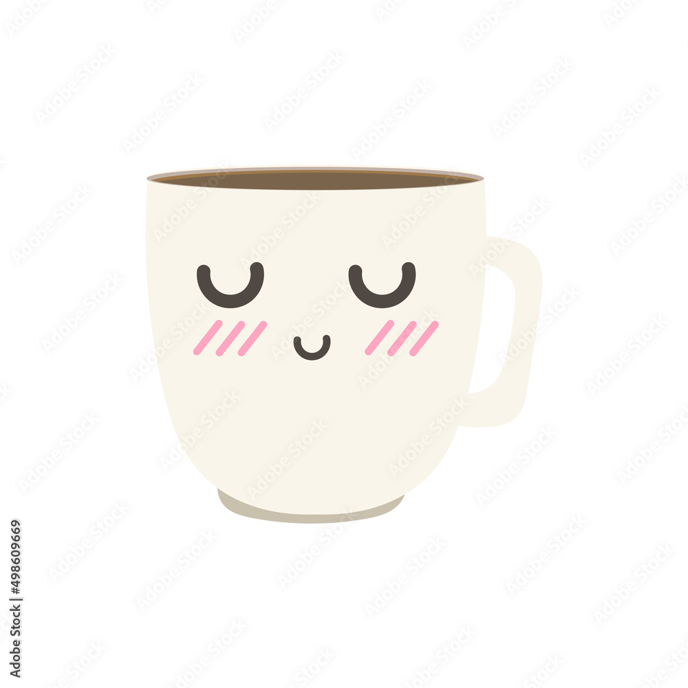 A cup of hot coffee with eyes closed and smiling. isolated on white background ,Vector illustration EPS 10 A cup of hot coffee with eyes closed and smiling. isolated on white background ,Vector illustration EPS 10