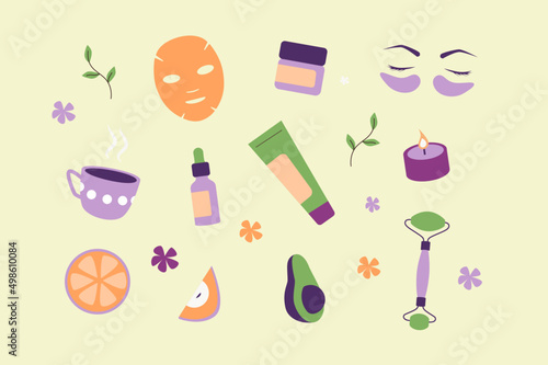 Home spa elements. Set of cosmetic.