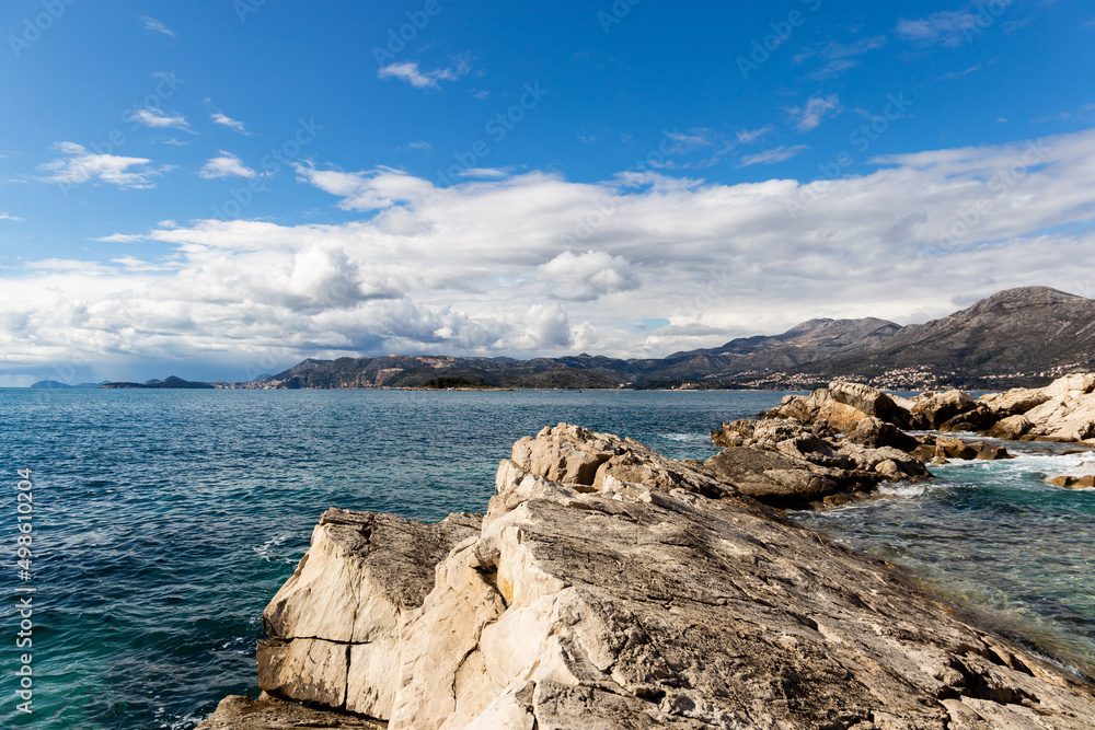 Adriatic sea landscape on the coast. Rocks and sea.