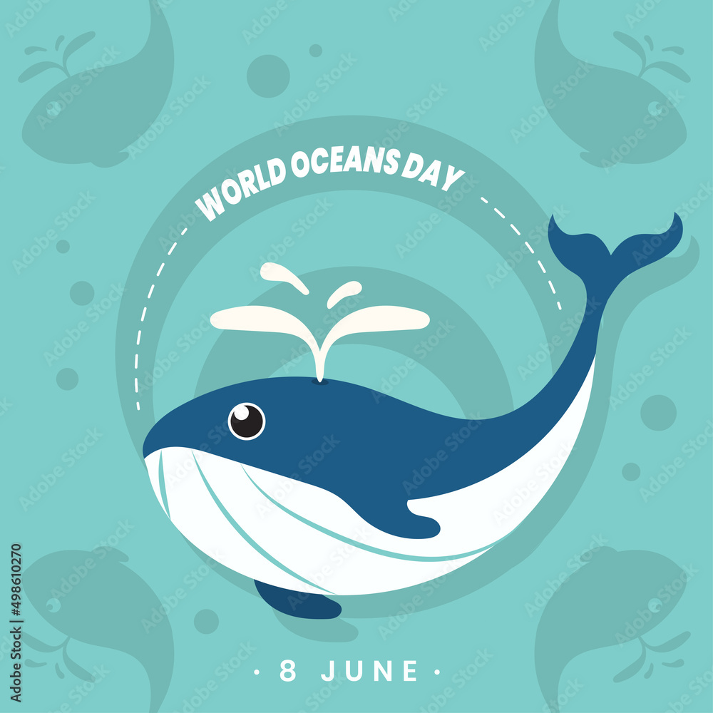 World Oceans Day underwater save marine life earth blue whale greeting card poster vector design World Oceans Day underwater save marine life earth blue whale greeting card poster vector design