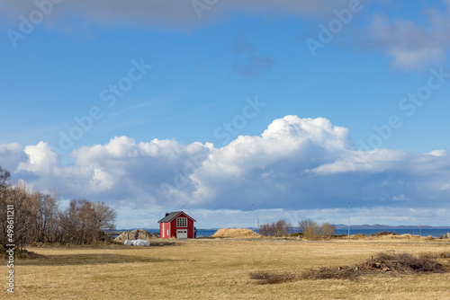 Sewage treatment plant at Salhus, - White clouds and blue sky i Brønnøysund ,Helgeland,Northern Norway,scandinavia,Europe photo