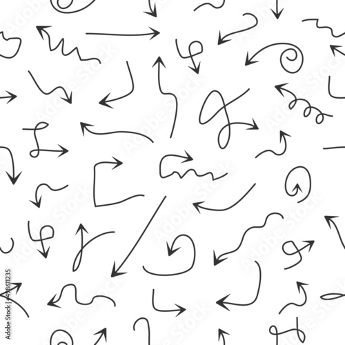 Grunge arrows seamless pattern. Hand drawn doodle arrow. Vector illustration.