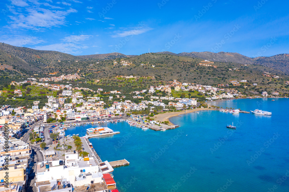 The small traditional harbor of Elounda, Crete, Greece 