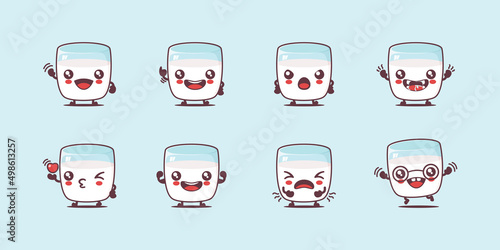 milk cartoon. healthy drink vector illustration. with different faces and expressions