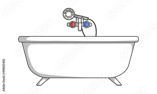 White modern bathtub in flat style. Vector image.