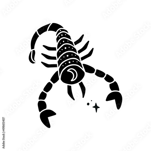 Symbol sign with inscription. Scorpio. Vector image of zodiac sign for astrology and horoscopes.