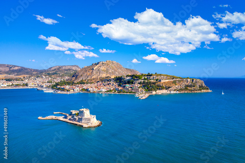 The Bourtzi water castle is a small island with a fortress at the coast of Nafplio in Greece © gatsi