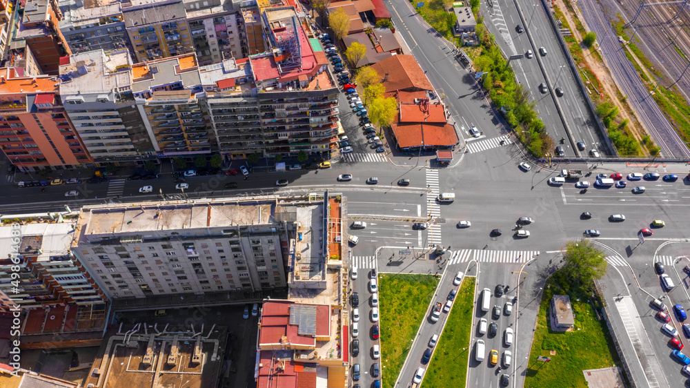 Aerial view of Tiburtina district, an urban zone of Rome in Italy.