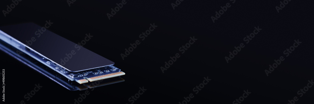 SSD M2 disk close up with selective focus on the interface and copy space