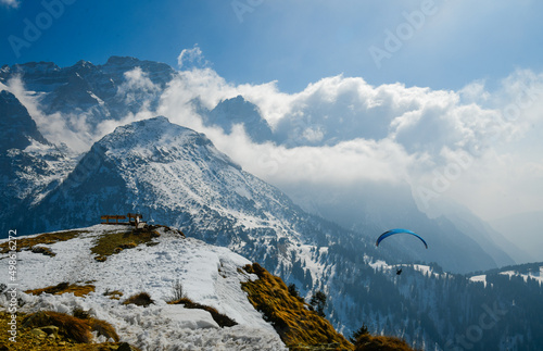 Paragliding flights at Pinzolo Ski Resort in Val Rendena in Trentino in the northern Italian Alps.
