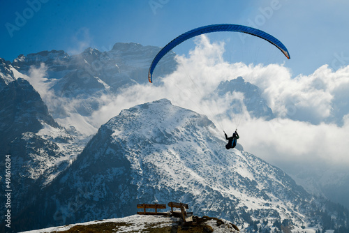 Paragliding flights at Pinzolo Ski Resort in Val Rendena in Trentino in the northern Italian Alps.