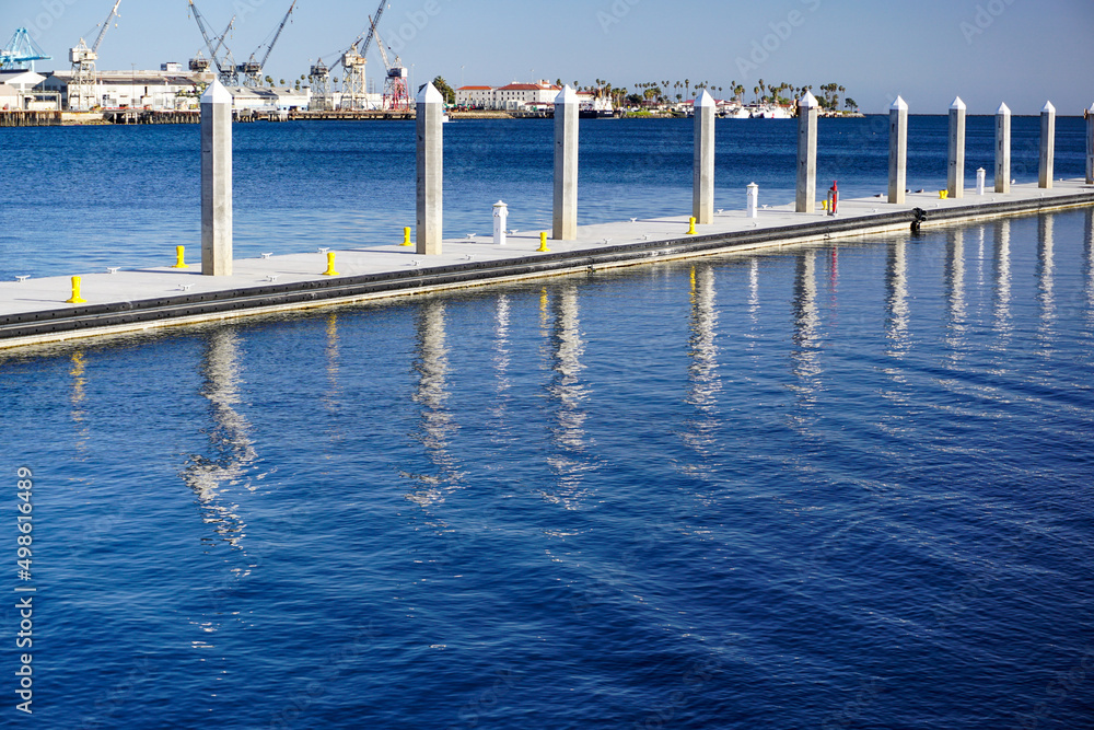 Modern floating dock with mooring cleats, bollards, other amenities, a new facility for boaters