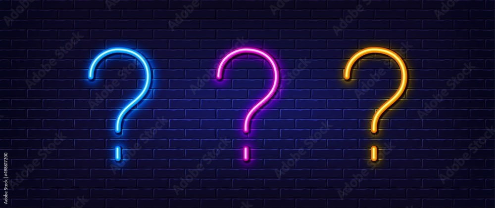 Question mark icon. Neon light line effect. Faq line typography ...