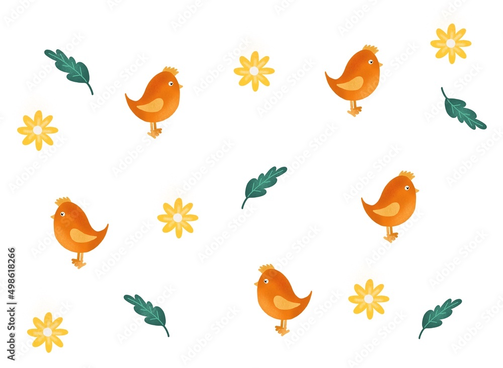 Set of colorful birds and flowers isolated on white background Set of colorful birds and flowers isolated on white background