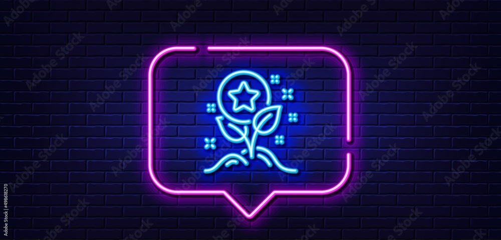 Neon light speech bubble. Loyalty points line icon. Bonus grows. Discount program symbol. Neon light background. Loyalty points glow line. Brick wall banner. Vector