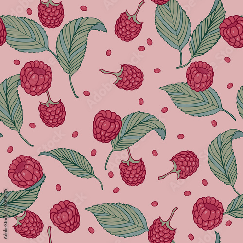 Seamless pattern with ripe raspberry