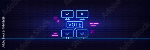 Neon light glow effect. Online Voting line icon. Internet vote sign. Web election symbol. 3d line neon glow icon. Brick wall banner. Online Voting outline. Vector