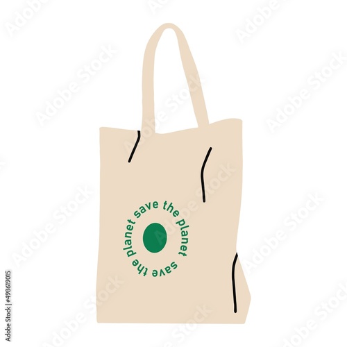 Cloth bag. Fabric bag with handle, reusable for shopping. Empty mockup for the buyer. Flat design, hand drawn cartoon, vector illustration.