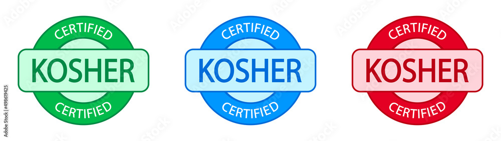 Set of Kosher food products labels, badges or logos. Vector Kosher sign certificate tag. Round icon. Sticker design. Stamp