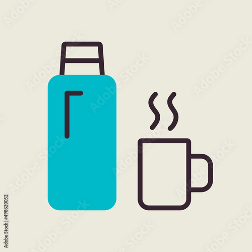 Thermos bottle vector icon. Camping sign