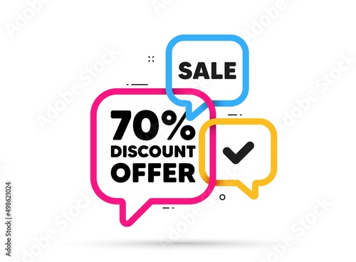 70 percent discount tag. Ribbon bubble chat banner. Discount offer coupon. Sale offer price sign. Special offer symbol. Discount adhesive tag. Promo banner. Vector © blankstock
