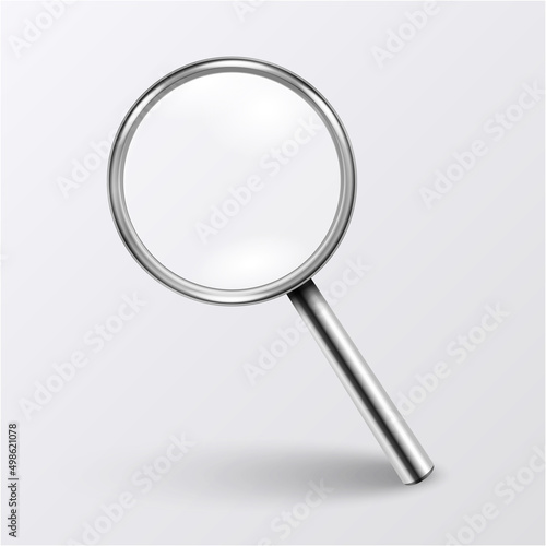 Vector 3d Metal Realistic Magnifying Glass or Loup Icon Closeup Isolated. Design Template of Magnifying Glass Icon for Graphics. Front View