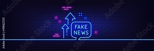 Neon light glow effect. Fake news line icon. Propaganda conspiracy chat sign. Wrong truth symbol. 3d line neon glow icon. Brick wall banner. Fake news outline. Vector