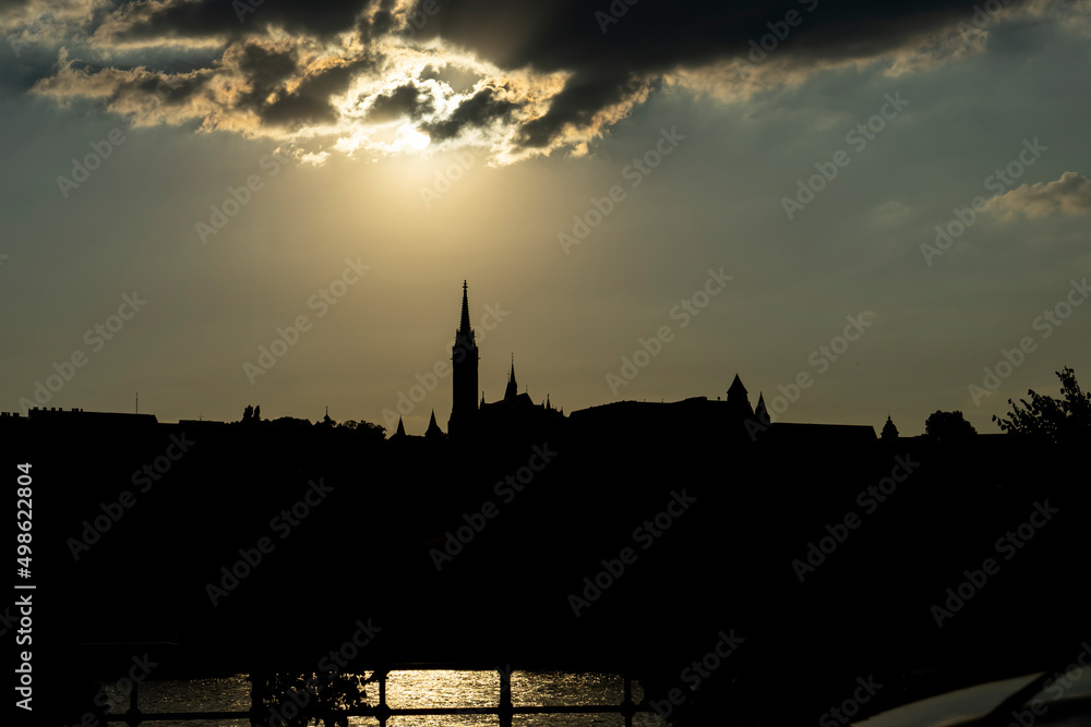 Naklejka premium Prague silhouette during epic sunset. View of the cathedral of St. Peter and St. Paul at night. 
