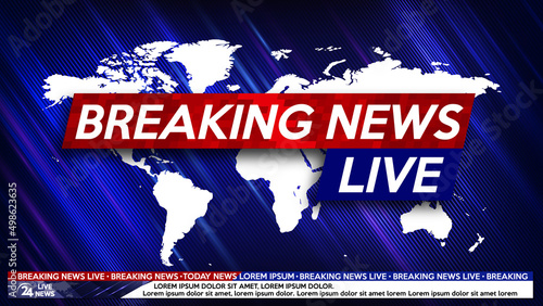 Breaking news Screen saver  background. Urgent news release on television. Breaking news live on world map background.