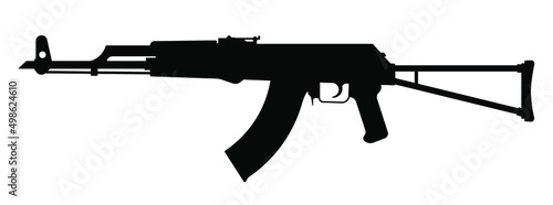 Gun icon isolated. Machine gun. Firearms. Submachine gun black sign. Vector illustration. Rifle icon