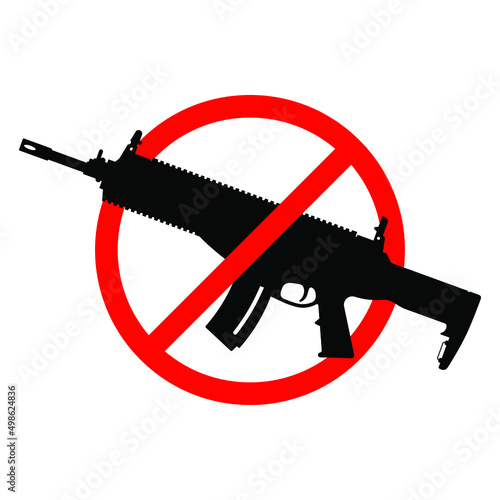 No rifle sign. No weapons sign. No guns icon. Red round prohibition sign. Vector illustration.