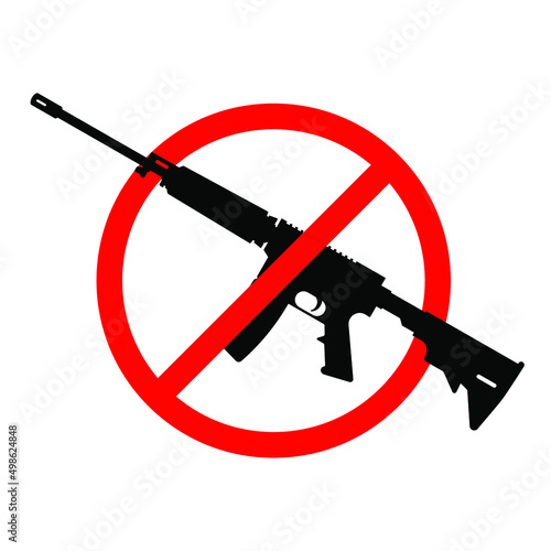 No rifle sign. No weapons sign. No guns icon. Red round prohibition sign. Vector illustration.