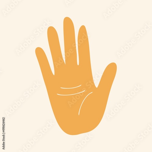 Hand showing five fingers, high five sign. The concept of a communicative gesture. Flat design, hand drawn cartoon, vector illustration.