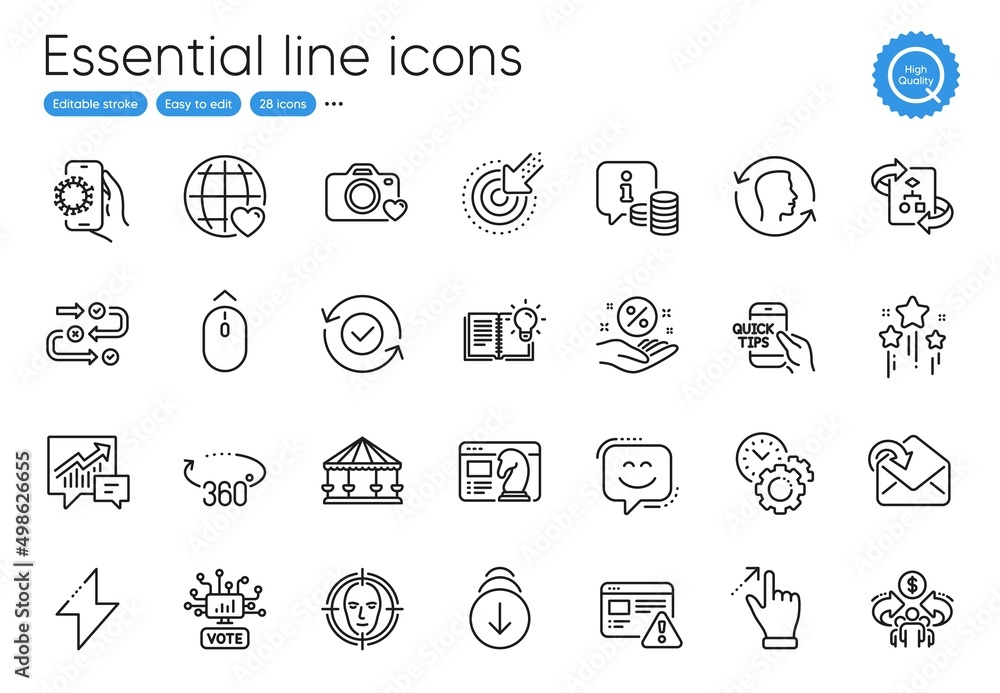 Energy, Loan percent and Online voting line icons. Collection of Carousels, Covid app, Stars icons. Time management, Photo camera, Sharing economy web elements. 360 degrees, Education. Vector Energy, Loan percent and Online voting line icons. Collection of Carousels, Covid app, Stars icons. Time management, Photo camera, Sharing economy web elements. 360 degrees, Education. Vector