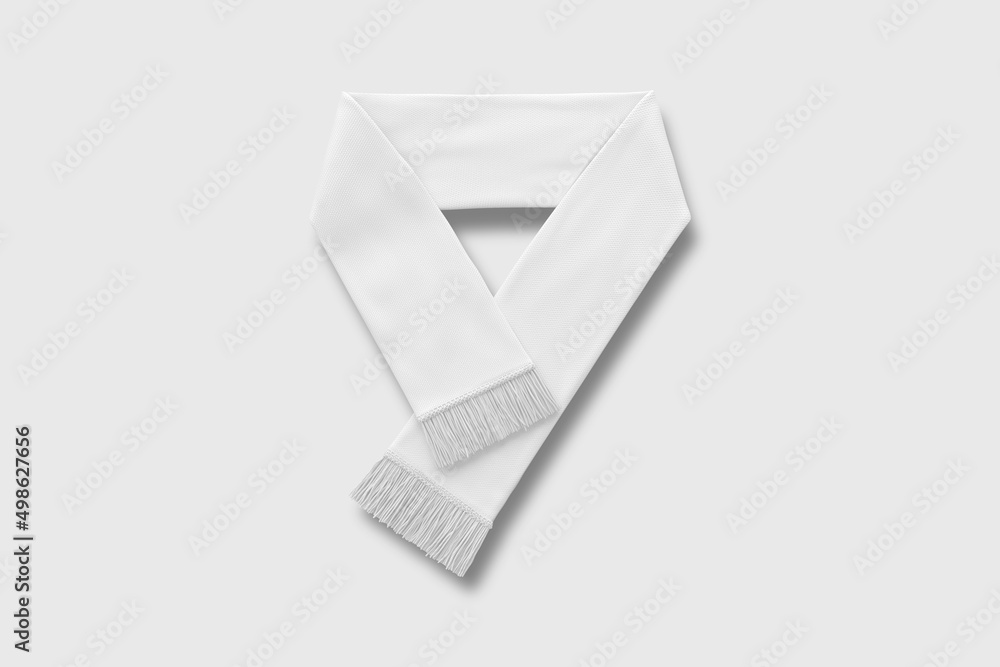 Blank white knitted soccer scarf mockup isolated on white background