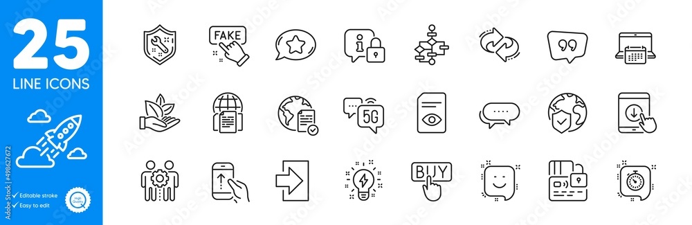 Outline icons set. Inspiration, Refresh and Quote bubble icons. Online voting, Smile, Login web elements. View document, Employees teamwork, Calendar signs. Block diagram. Vector Outline icons set. Inspiration, Refresh and Quote bubble icons. Online voting, Smile, Login web elements. View document, Employees teamwork, Calendar signs. Block diagram. Vector