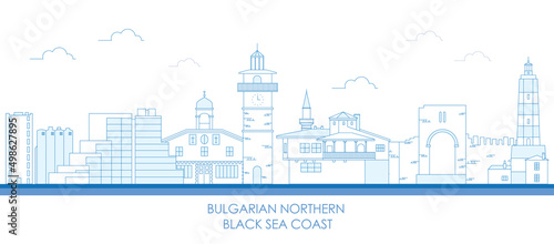 Outline Skyline panorama of Bulgarian northern Black sea coast - vector illustration 