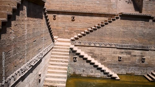 View of ancient built architecture of step well in India. Ramkund step well at Bhuj, Kutch, India. Old era water reservoir of India photo