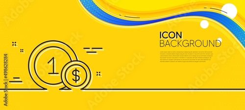 Coins line icon. Abstract yellow background. Money sign. Dollar currency symbol. Cash payment method. Minimal usd coins line icon. Wave banner concept. Vector