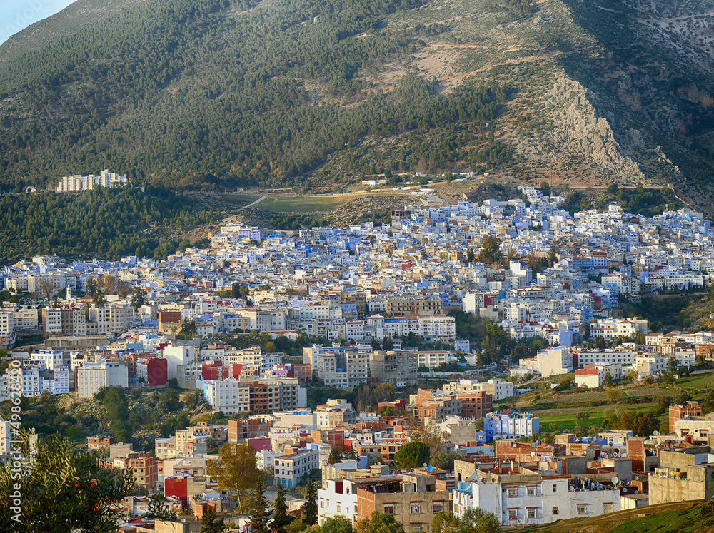 Panoramic view of the blue city of Chefchaouen