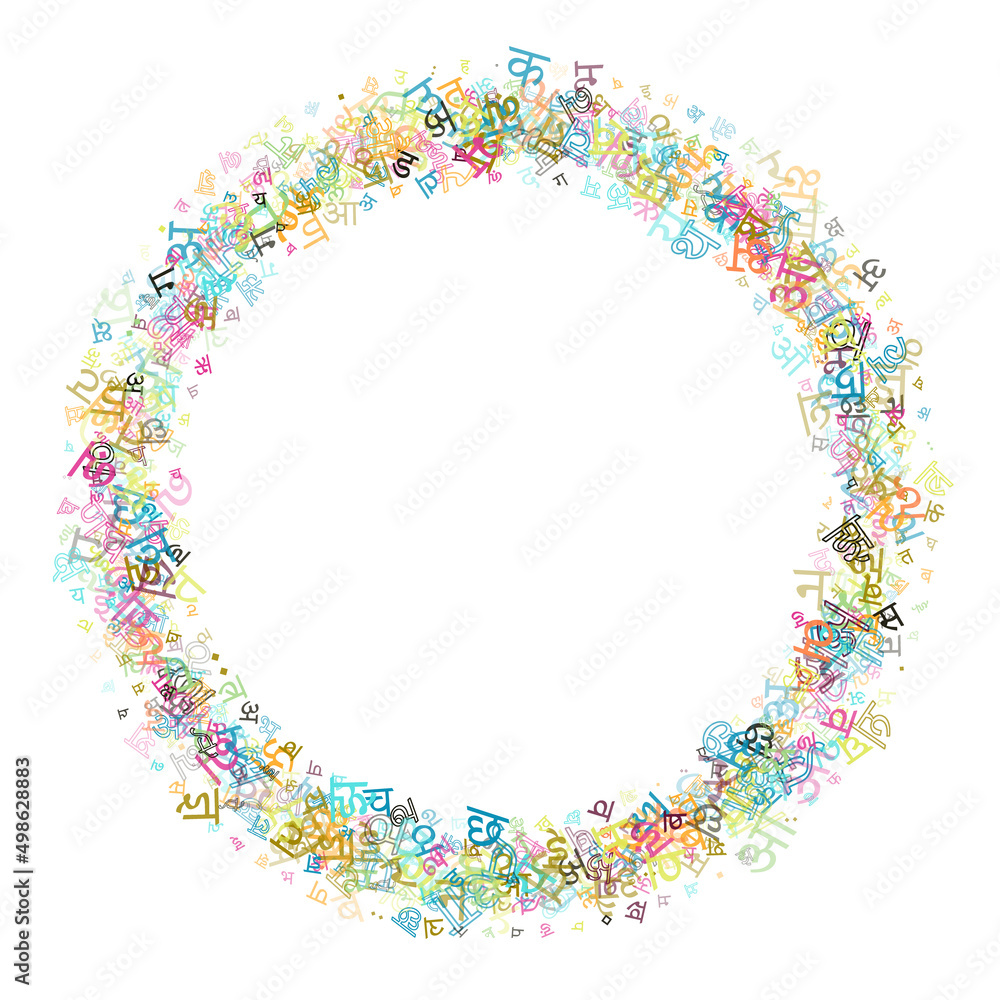 Colorful vector background made from Hindi alphabets, scripts, letters or characters in flat style.