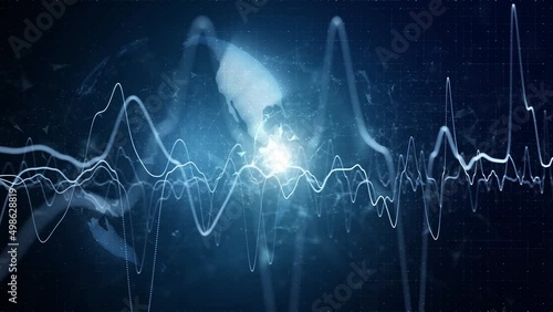 Looping graphs oscillation with shiny 3d earth globe animation.