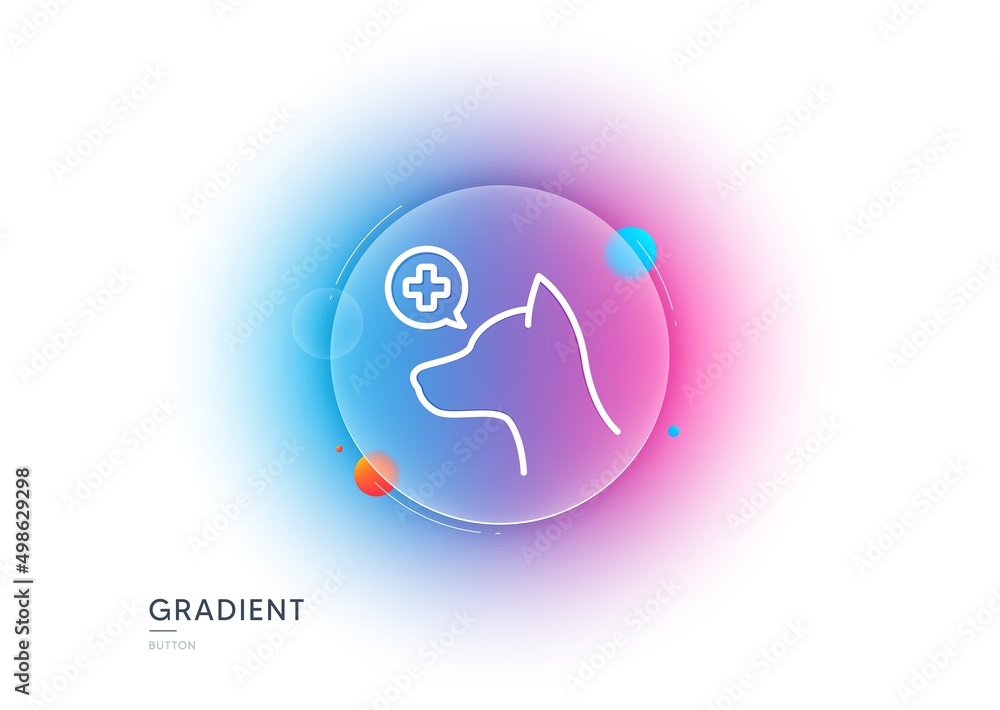 Veterinary clinic line icon. Gradient blur button with glassmorphism. Dog care sign. Pets health symbol. Transparent glass design. Veterinary clinic line icon. Vector Veterinary clinic line icon. Gradient blur button with glassmorphism. Dog care sign. Pets health symbol. Transparent glass design. Veterinary clinic line icon. Vector