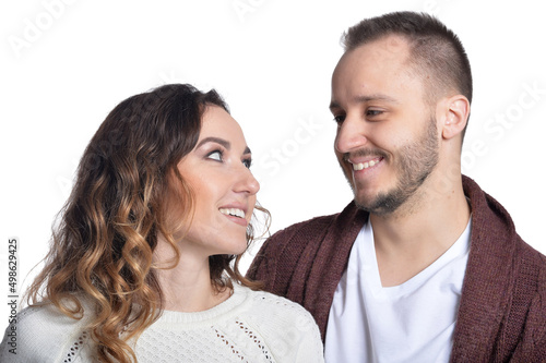 Happy young couple isolated on white background