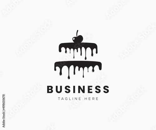 Birthday cake logo design vector. Chocolate cake with cherry logo design. Cake icon