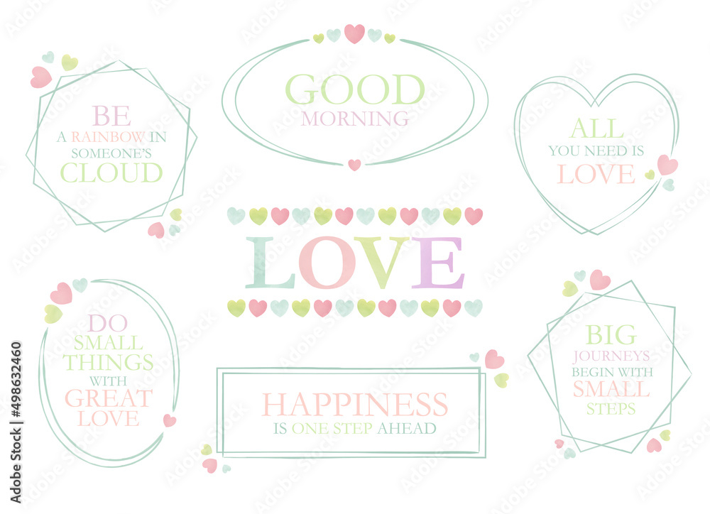 Watercolour hearts frame vector, sweet girly hearts minimal label set