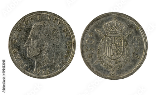 Spanish coins - 50 pesetas. Juan Carlos I. Coined in 1975 photo