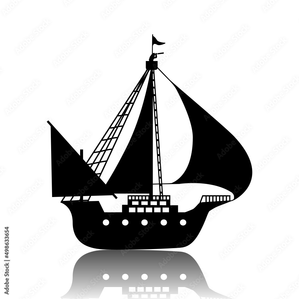 Vetor de Sailing ship as a silhouette. Illustration of a sailing ship