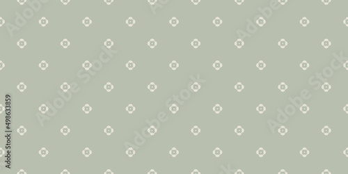 Simple floral seamless pattern. Retro vintage style ornament. Vector minimalist seamless texture with small flower shapes. Abstract minimal geometric background. Soft green repeat decorative design